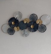 Metalen Wanddecoratie - Abstract bloemen - muurdecoratie cirkels metaal - 3D decoratie woonkamer - metalen schilderij - 124 X 64 CM