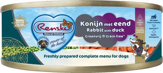 24x Renske Blik Vers Gestoomd Complete Menu Eend - Konijn Graanvrij 95 gr