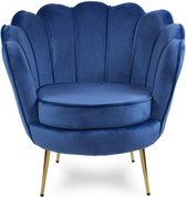 Fauteuil fluwelen schelp gestoffeerd op gouden metalen poten F101 blauw