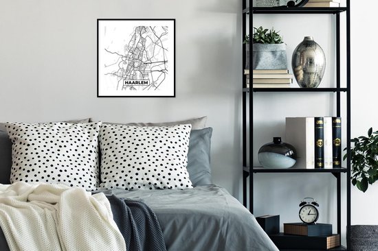 Cadre photo avec affiche - Carte - Haarlem - Zwart - Wit - 40x40 cm - Cadre pour affiche