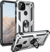 Voor Google Pixel 5a 5G Schokbestendige TPU + pc-beschermhoes met 360 graden roterende houder (zilver)