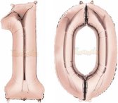 10 Jaar Folie Ballonnen Rosé Goud - Happy Birthday - Foil Balloon - Versiering - Verjaardag - Jongen / Meisje - Feest - Inclusief Opblaas Stokje & Clip - XXL - 115 cm