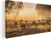 Artaza Canvas Schilderij Kudde Koeien In De Wei Met Zonsopkomst - 100x50 - Groot - Foto Op Canvas - Canvas Print