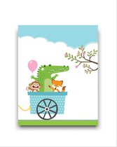 Schilderij  Krokodil Vos Aapje in de Trein - Kinderkamer - Dieren Schilderij - Babykamer / Kinder Schilderij - Babyshower Cadeau - Muurdecoratie - 50x40cm - FramedCity