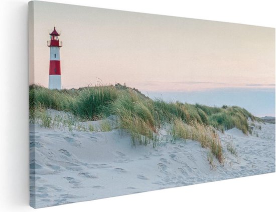 Artaza Canvas Schilderij Strand En Duinen Met Een Vuurtoren - 60x30 - Foto Op Canvas - Canvas Print