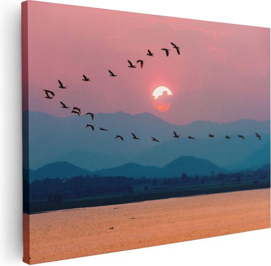 Artaza Canvas Schilderij Silhouet Van Zwerm Vogels Bij Zonsondergang - 40x30 - Klein - Foto Op Canvas - Canvas Print