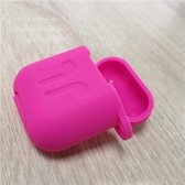Silicone case geschikt voor Apple Airpods 1&2 - met keychain - donker roze