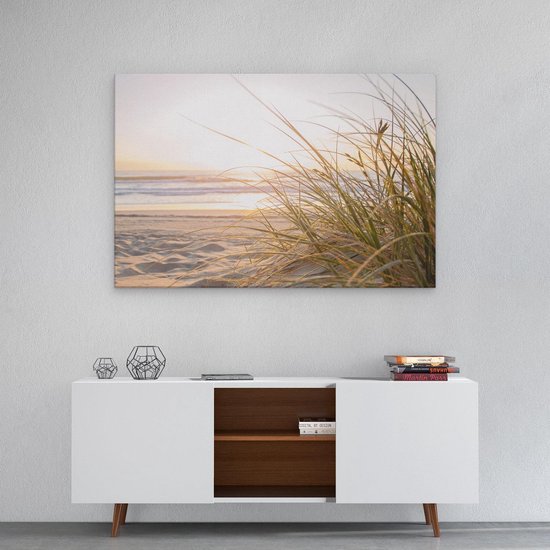 Artaza Canvas Schilderij Strand en Duinen bij Zonsondergang - Zee - 90x60 - Wanddecoratie Woonkamer - Muurdecoratie Slaapkamer