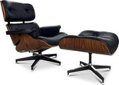 Design Lounge Chair + Hocker - Zwart - Palissander - Fauteuil - Set - XL
