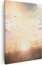 Artaza Canvas Schilderij Silhouet Vogels Tijdens Zonsopkomst - 40x50 - Foto Op Canvas - Canvas Print