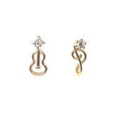 Gading® Oorknopjes gouden - meisje dames Oorknoppen met Zirkonia  - G-sleutel & Viool- 5mm 9mm - zilver 925