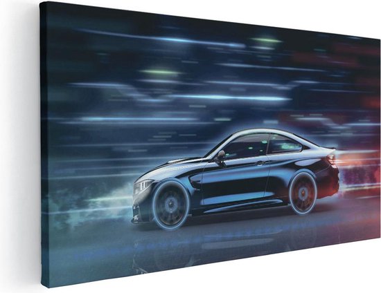 Artaza Canvas Schilderij Zwarte Sportwagen Auto - 40x20 - Klein - Foto Op Canvas - Canvas Print