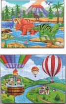2 Houten Puzzels-60 Stuk-Legpuzzel-Educatief-Kinderen-Kleuters-Dino/Luchtballon