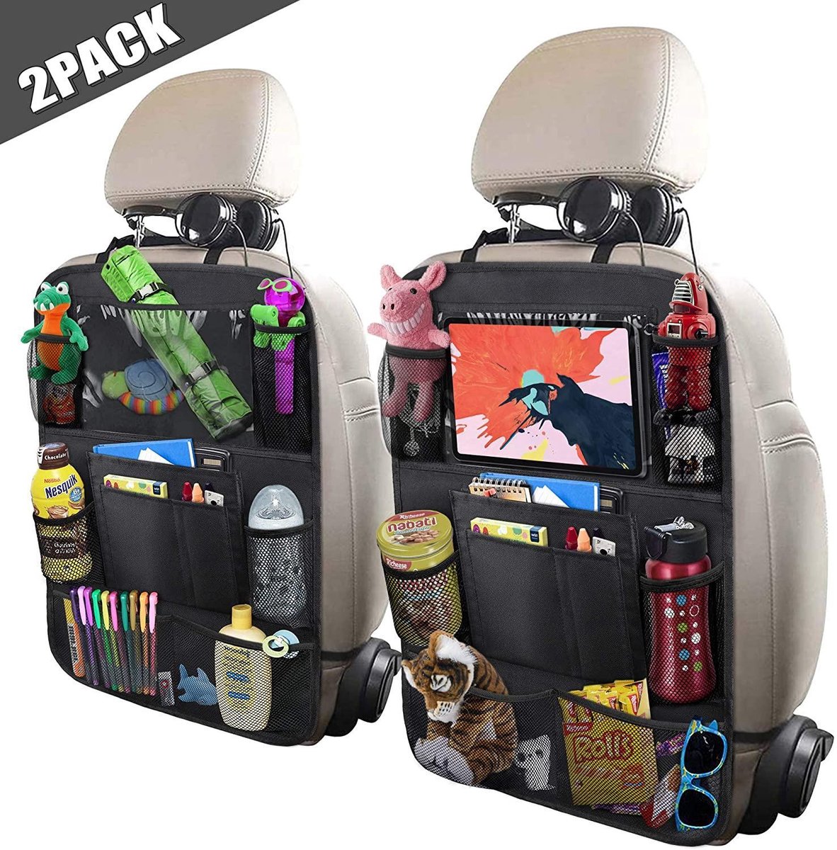 Autostoel organizer – Luxe Auto organizer – Zwart 2 stuks – Inclusief tablet houder – Autostoel beschermer – Autostoel organizer tablet houder Autostoel organizer – Luxe Auto organizer – Zwart 2 stuks – Inclusief tablet houder – Autostoel beschermer – Autostoel organizer tablet houder