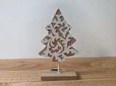 Decoratief Beeld - Wooden-tree-standing- Op Standaard - Hout - Dijk Natural Collections - Wit En Beige - 5 X 11.5 Cm