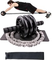 5 in 1 Buikspiertraining Driewielige Buikwiel Rally Set Fitnessapparatuur Thuis (Grijs)