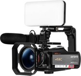 ORDRO AC5 4K HD Nachtzicht WiFi 12X optische zoom Digitale video DV-camera Camcorder, stijl: standaard + microfoon + invullicht (zwart)