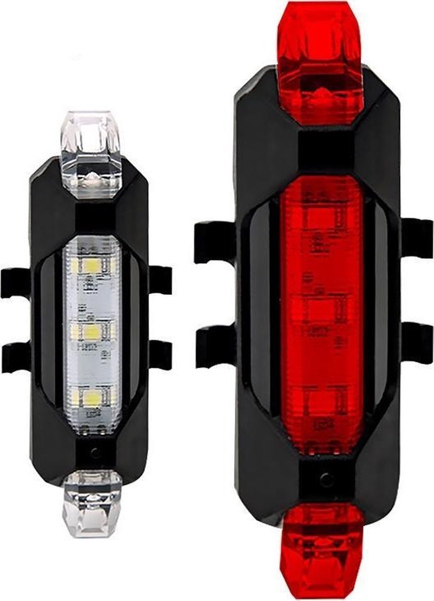 Fietsverlichting set 1x Wit + 1x Rood - Fiets Knipperlicht - Extra Veiligheid - LED - USB Oplaadbaar - Waterbestendig - Achterlicht Fiets - Voorlicht Fiets - 4 verschillende standen - Duurzaam