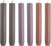 Cactula | Dikke Dinerkaarsen | 18 x 2.6 cm | in Trendy 2021 kleuren | 6 stuks | 14 branduren | Warm Grijs / Antiek paars / Brique