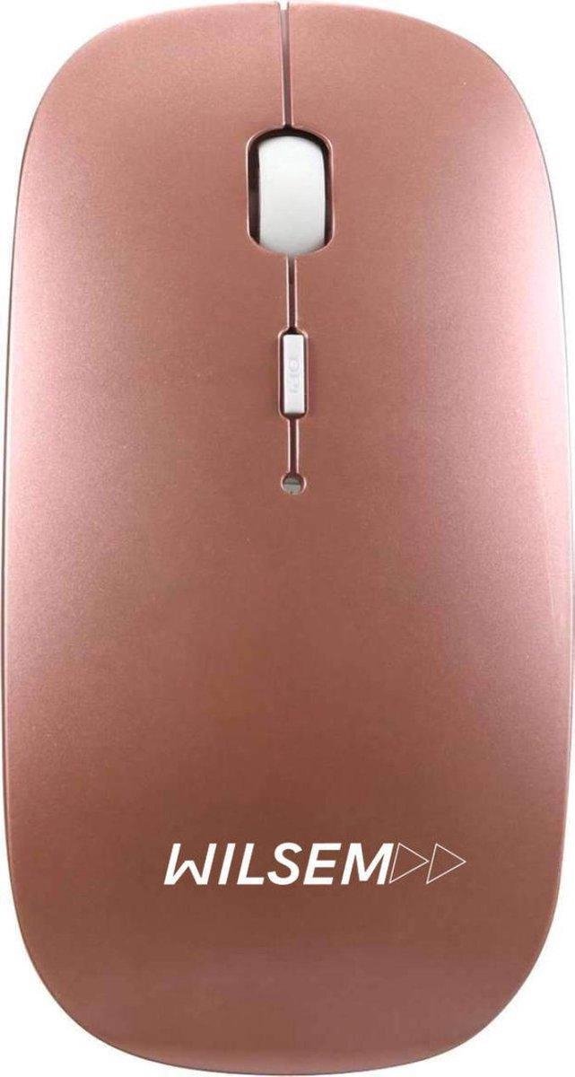 Draadloze Muis - Bluetooth - USB Muis- Oplaadbare Computermuis - Draadloos met Stille Klik - Rose Gold - Wilsem ®