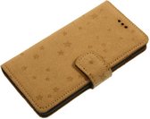 Made-NL Handgemaakte iPhone 13 Book case suede Beige Met goud glitter ster robuuste hoesje