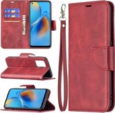 Voor OPPO A74 4G/F19 4G Retro Lamsvacht Textuur Pure Kleur Horizontale Flip PU Lederen Case met Houder & Kaartsleuven & Portemonnee & Lanyard (Rood)