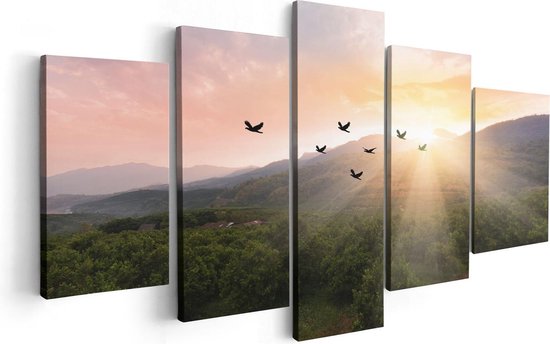 Artaza Canvas Schilderij Vijfluik Silhouet Zwerm Vogels Bij Zonsondergang - 100x50 - Foto Op Canvas - Canvas Print