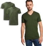 Bamboo Basics - 2-Pack Heren Bamboe T-shirts V- Hals Velo – Extra Lang – Army - S