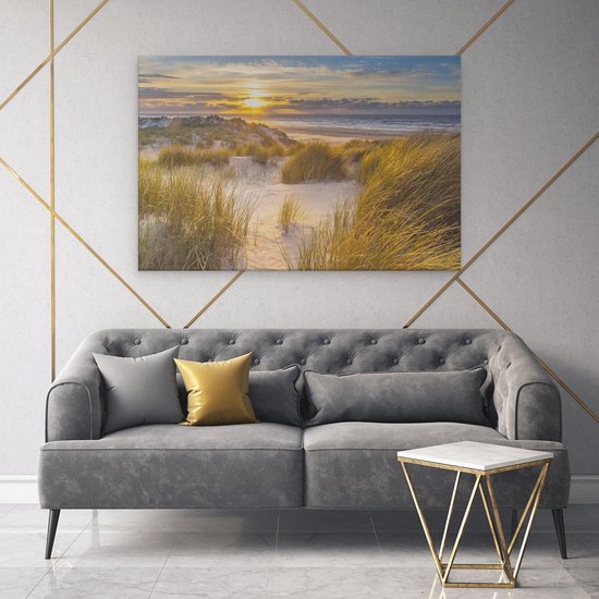 Artaza - Peinture sur toile - Plage et dunes au coucher du soleil - 120 x 80 - Groot - Photo sur toile - Impression sur toile