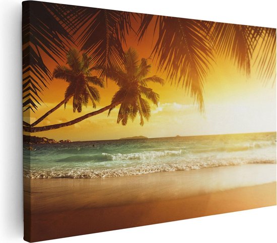 Artaza - Canvas Schilderij - Tropisch Strand Tijdens Zonsondergang  - Foto Op Canvas - Canvas Print