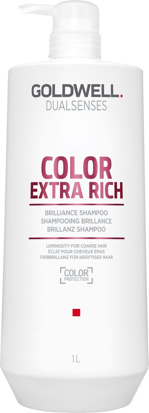 Witte fles Goldwell Dualsenses Color Extra Rich shampoo met pompdispenser, 1L.