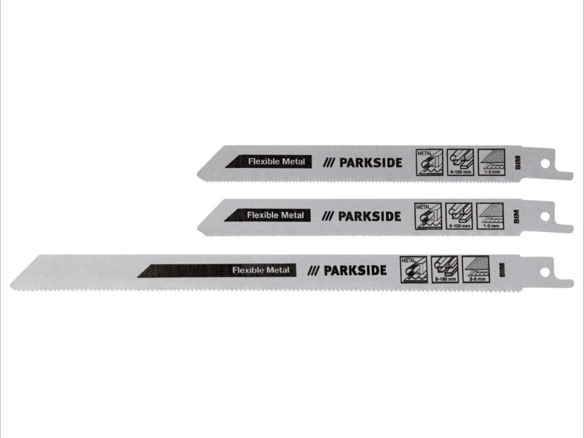 PARKSIDE® Zaagbladenset Fijn metaal voor Reciprozagen - 3 verschillende zaagbladen - zijn geschikt voor gangbare reciprozagen met 12,7 mm-universel houder (1/2