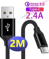 2x USB-C Data- en Laadkabel 2M - 2.4A Snellader Kabel - Fast en Quick Charge Oplaadkabel - Type C Naar USB-A - Oplaadsnoer Telefoon - Laptop - Samsung Galaxy en Note - Sony - OnePlus - Gevloc