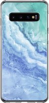 Samsung Galaxy S10 Telefoonhoesje - Transparant Siliconenhoesje - Flexibel - Met Marmerprint - Marmer - Lichtblauw