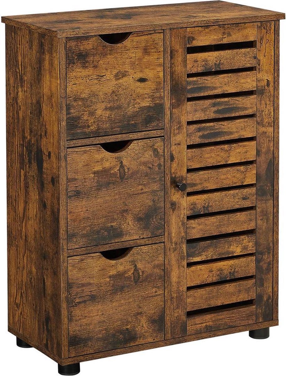 Segenn's Nut BadkamerKast - Dressoir - Industrieel - Opbergmeubel met 4 Handige Vakken - Bruin Zwart