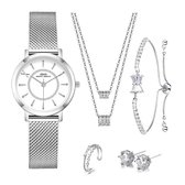Zilver kleur  Premium Horloge, Ring, Armband, oorbellen en Ketting | Boerni Aibisino | SMAEL Z011 | Zilver luxe geschenk set| Crystal glass | Premium kwaliteit uurwerk Quartz Japan