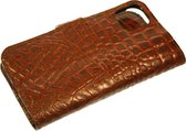 Made-NL Handgemaakte Samsung Galaxy A9 (2018) book case stug rebuuste bruin croco print leer hoesje