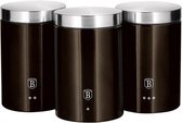 Berlingerhaus - Koffie - Thee - Suiker Voorraadbussen - 11x 17.8 Cm - RVS - Shiny Black Collection - 3 Stuks