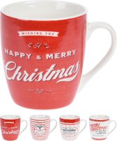 Siaki, New Bone porselein kerst mok, kop, beker, rood en wit, 200 ml, 4 stuks