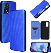 Voor OPPO A16 Koolstofvezeltextuur Magnetische Horizontale Flip TPU + PC + PU Lederen Case met Kaartsleuf (Blauw)