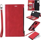 Voor Samsung Galaxy A02s Side Zipper Back Card Horizontale Flip PU Leather Case met Kaartsleuven & Portemonnee & Fotolijst & Lanyard (Rood)