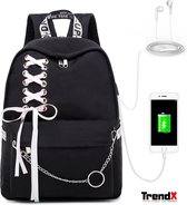 Waterdichte Meisje Schooltas - Laptop Rugzak - Tassen met USB Opladen - Zwart
