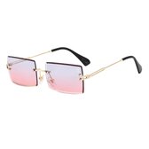Rechthoekige zonnebril met beschermhoes - UV400 bescherming - Vintage design - Vierkante zonnebril - Grijs/Roze