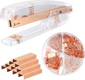 nietmachine- Zinaps Stapler Staples Desk Accessory Kit, Rose Gold Stapler Transparant met 1000 stuks Staples & Binder Clip Set (WK 02132)