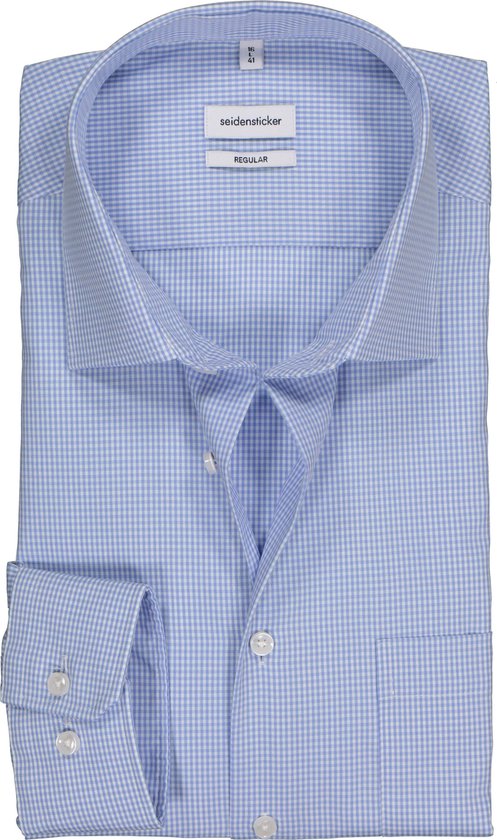 Seidensticker regular fit overhemd - lichtblauw met wit geruit - Strijkvrij - Boordmaat: 48