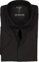 OLYMP Level 5 24/Seven body fit overhemd - korte mouw - zwart tricot - Strijkvriendelijk - Boordmaat: 43