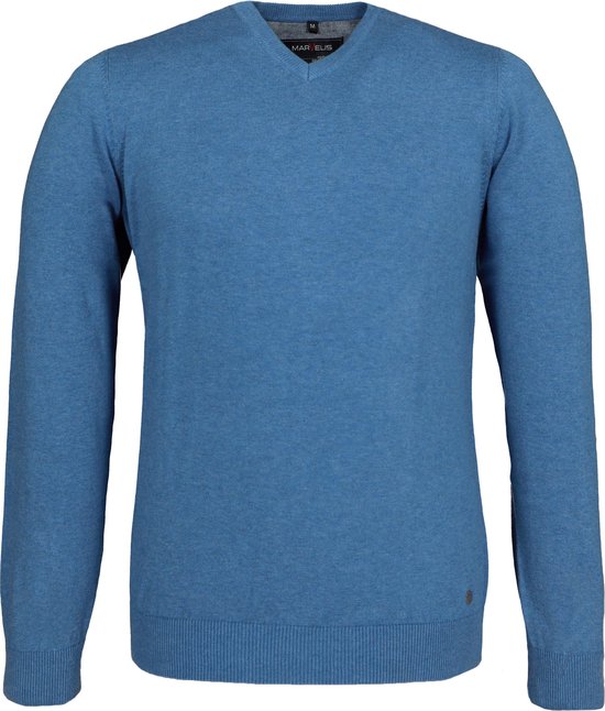MARVELIS modern fit trui katoen - V-hals - lichtblauw - Maat: 4XL