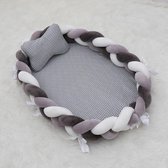 Babynestje| babynestje grijs Velvet | gevlochten bumper| Kraammand| Grijs| Wit| Donkergrijs
