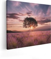 Artaza Canvas Schilderij Bloemenveld Met Lavendel Bij Zonsondergang - 50x40 - Foto Op Canvas - Canvas Print