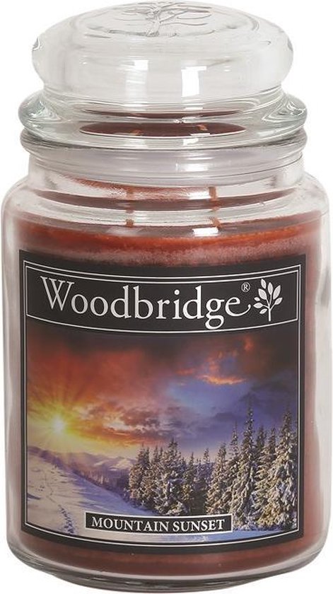 Woodbridge Geurkaars - Mountain Sunset - 565 gr - 130 Branduren - appel, framboos, kaneel, kruidnagel en citrus - Geurkaarsen - Geurkaars in Glas